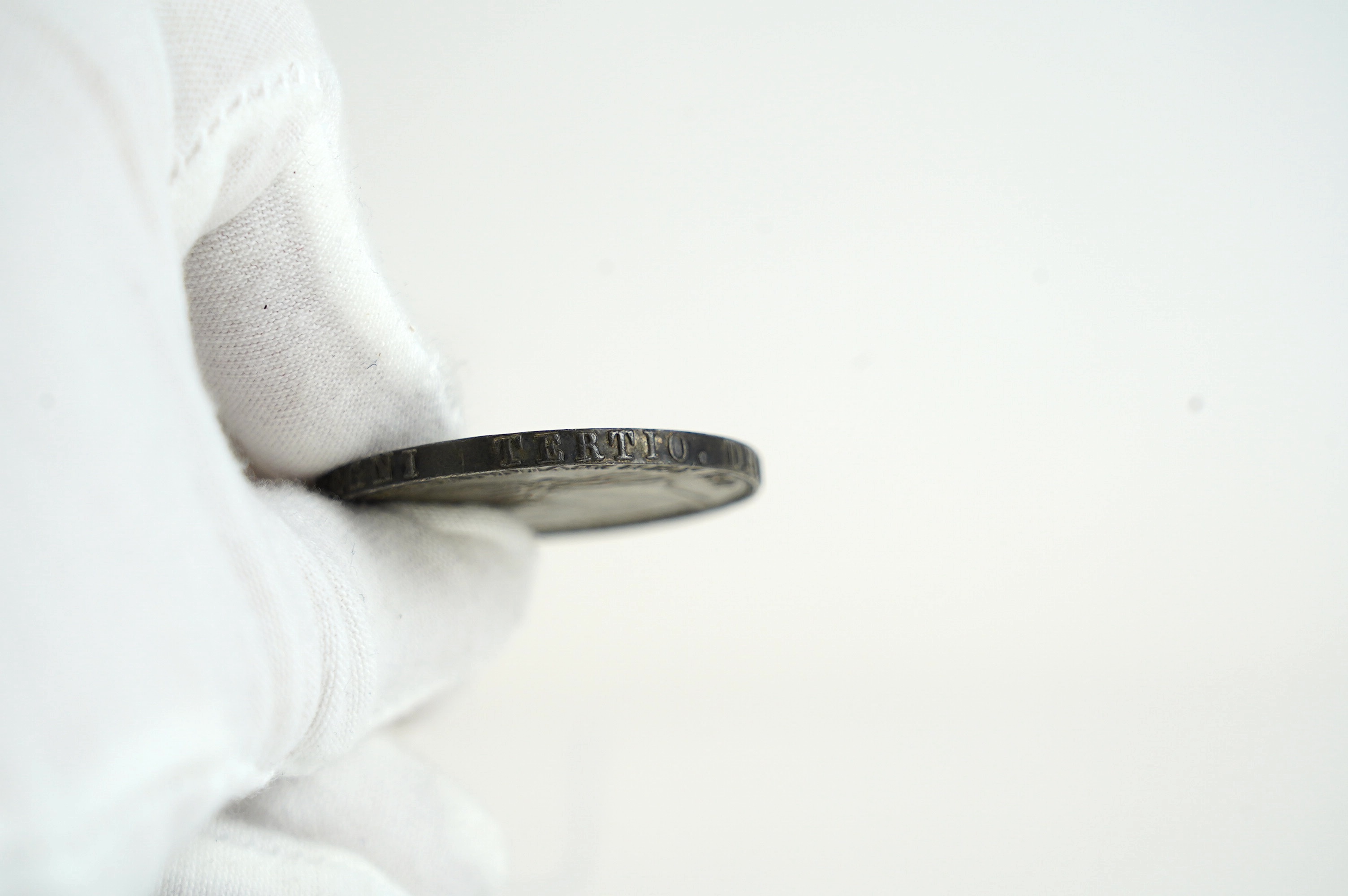 British silver coins, George III, crown, 1822 TERTIO, (S3805), minor edge wear, toned EF